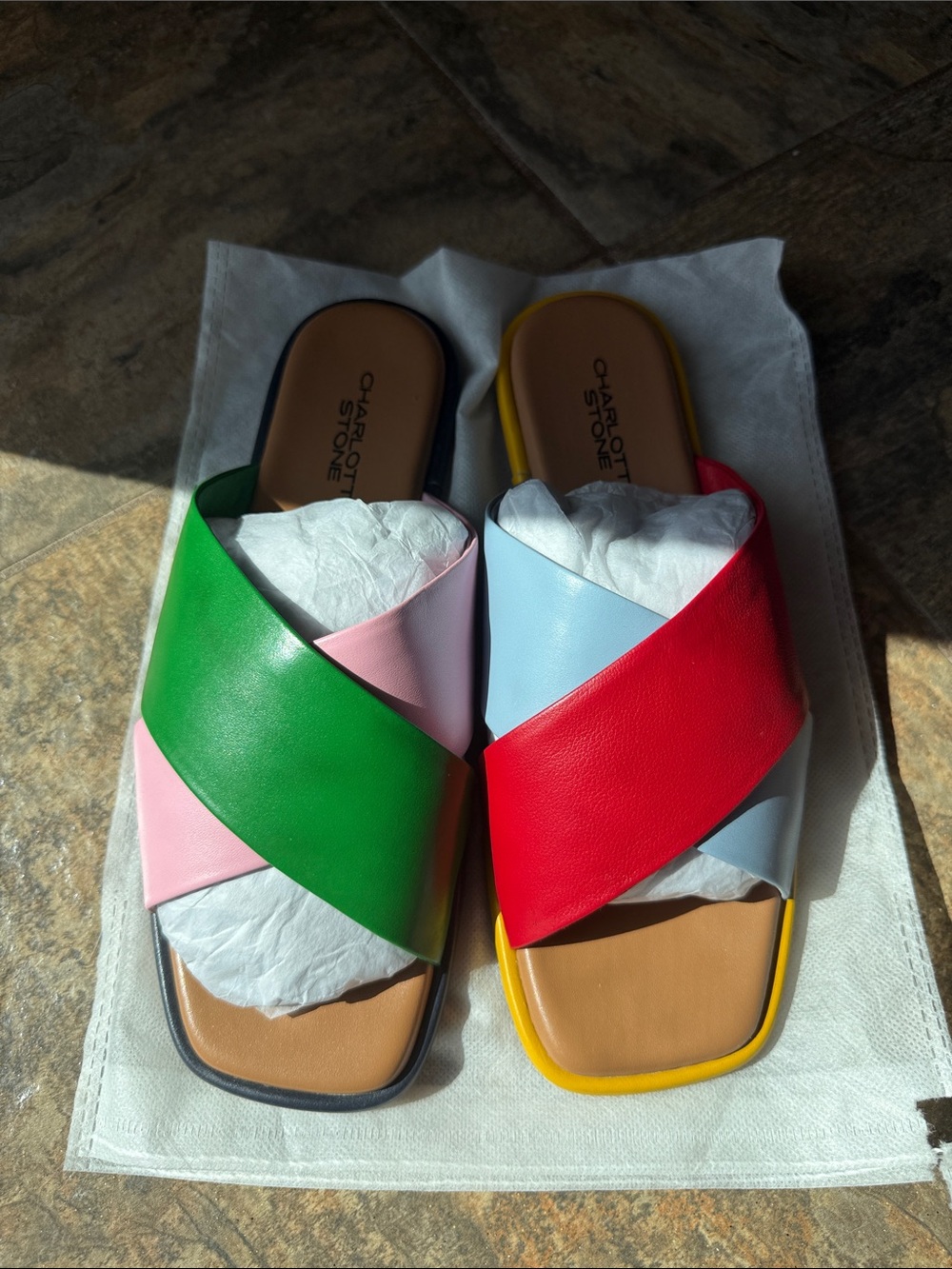 Charlotte Stone Multicolor Leather Crossover Slide Sandals - Women